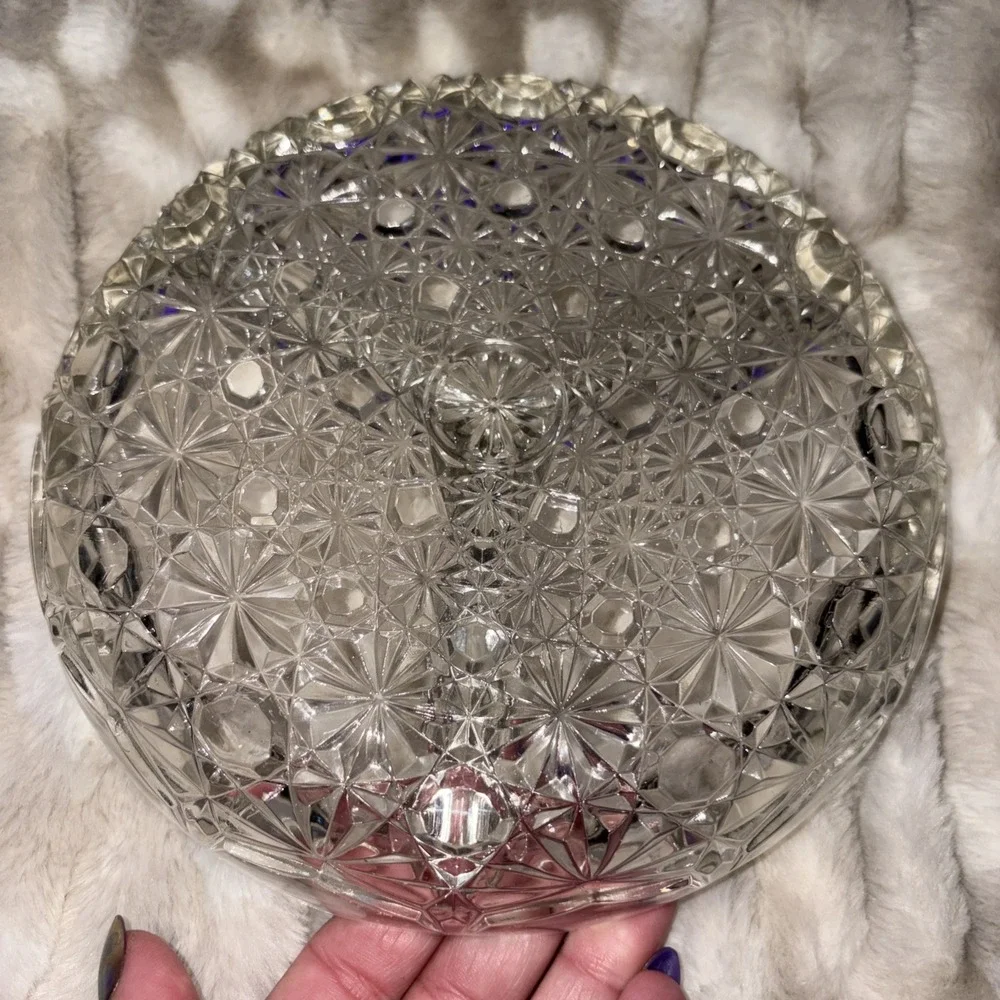 Vintage Pressed Clear Platter Indiana Glass Button Daisy Divided Relish Dish